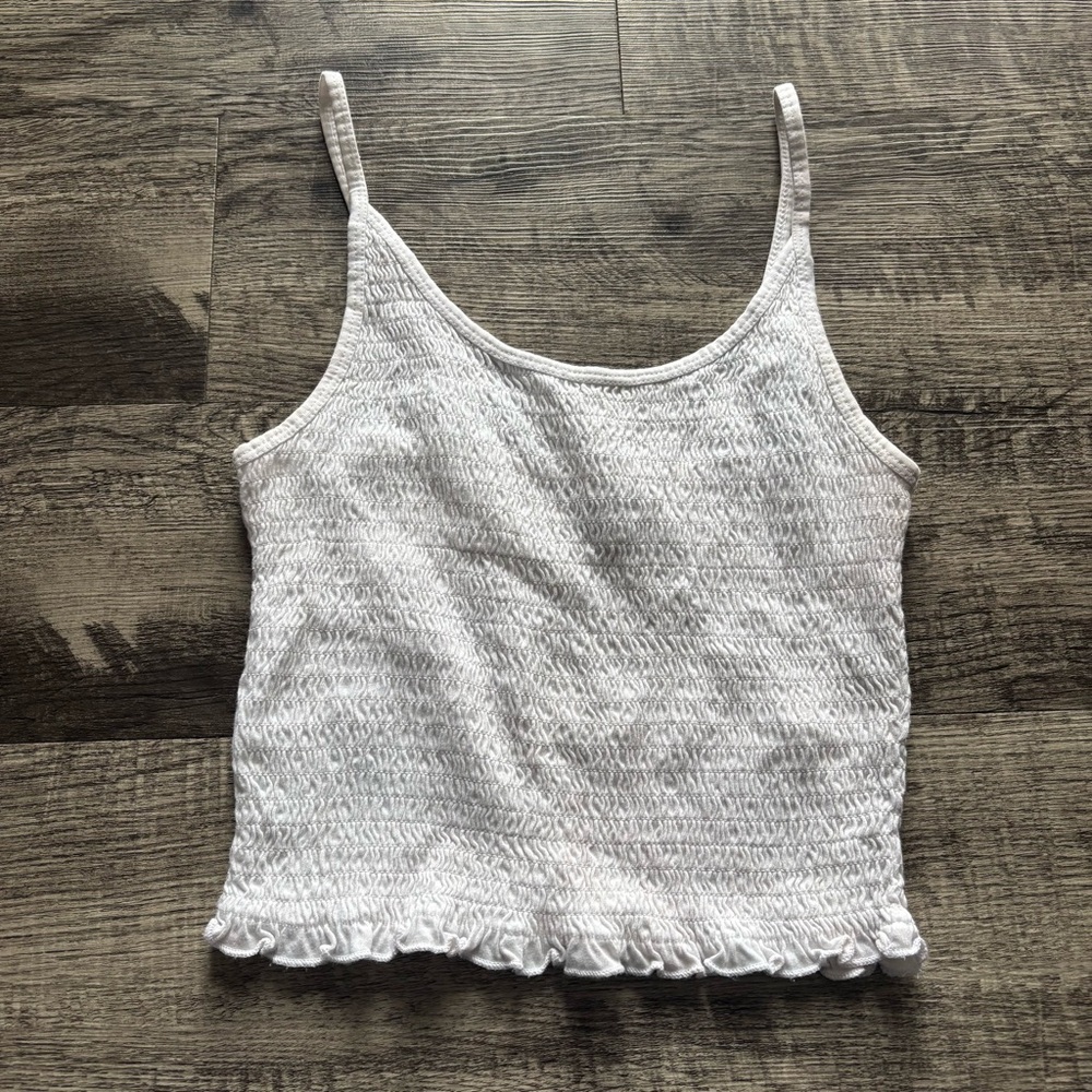 Hollister Ruched Smocked White Tank Top Crop Top - Size Small